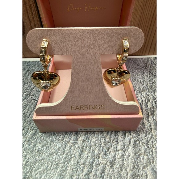 NIB Paige Harper Gold Plated Cubic Zirconia Dangling Drop Heart Earrings - Picture 2 of 11